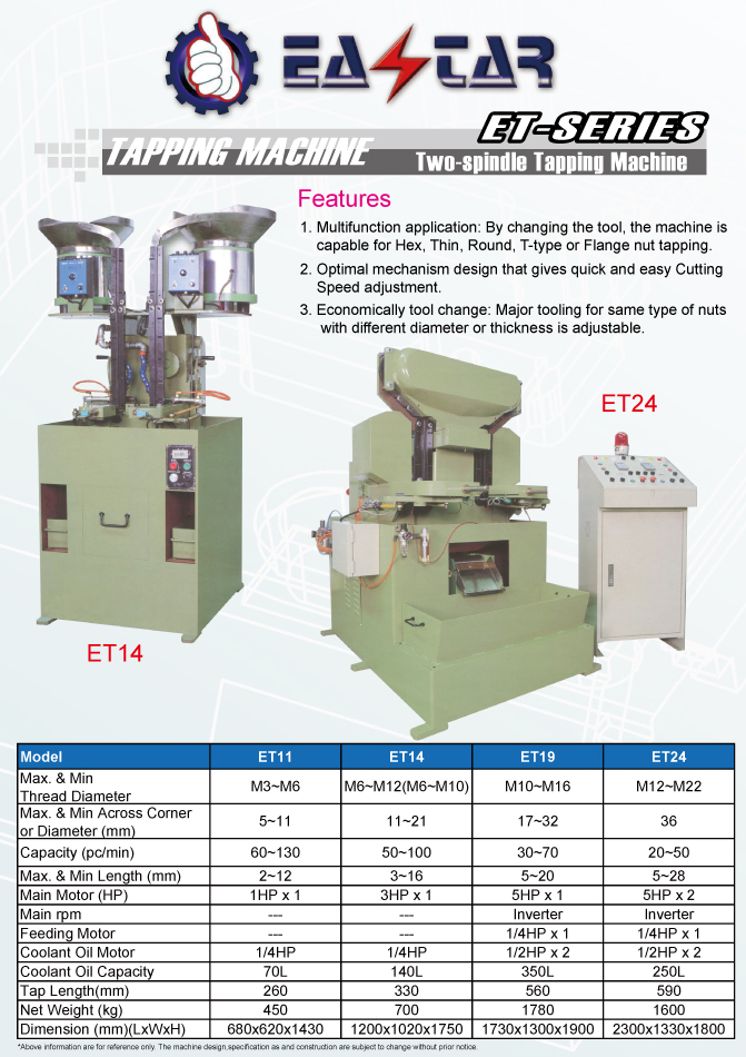 METAL CUTTING MACHINE TOOLS >DRILLING / TAPPING M/C> 8Tapping Machine>ET11,ET14,ET19,ET24