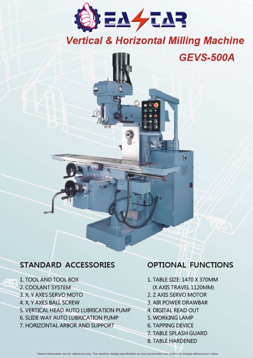 METAL CUTTING MACHINE TOOLS >MILLING MACHINE > 3Vertical / Horizontal Mill>GEVS500A