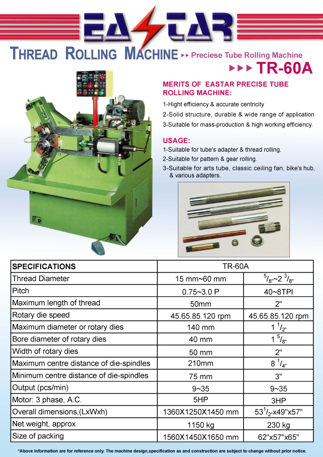 Tr Machine METAL CUTTING MACHINE TOOLS >THREADING ROLLING M/C>>TR-60A